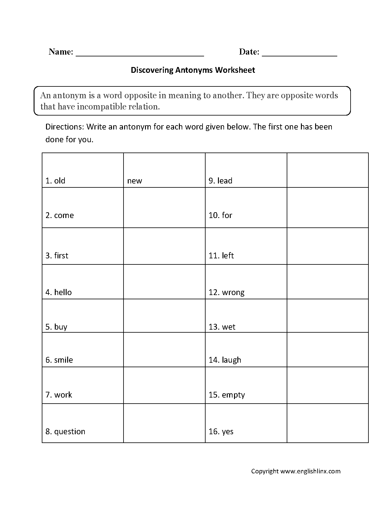 Free Printable Antonym Worksheets 4th Grade Free Printable Antonym Worksheets 4th Grade