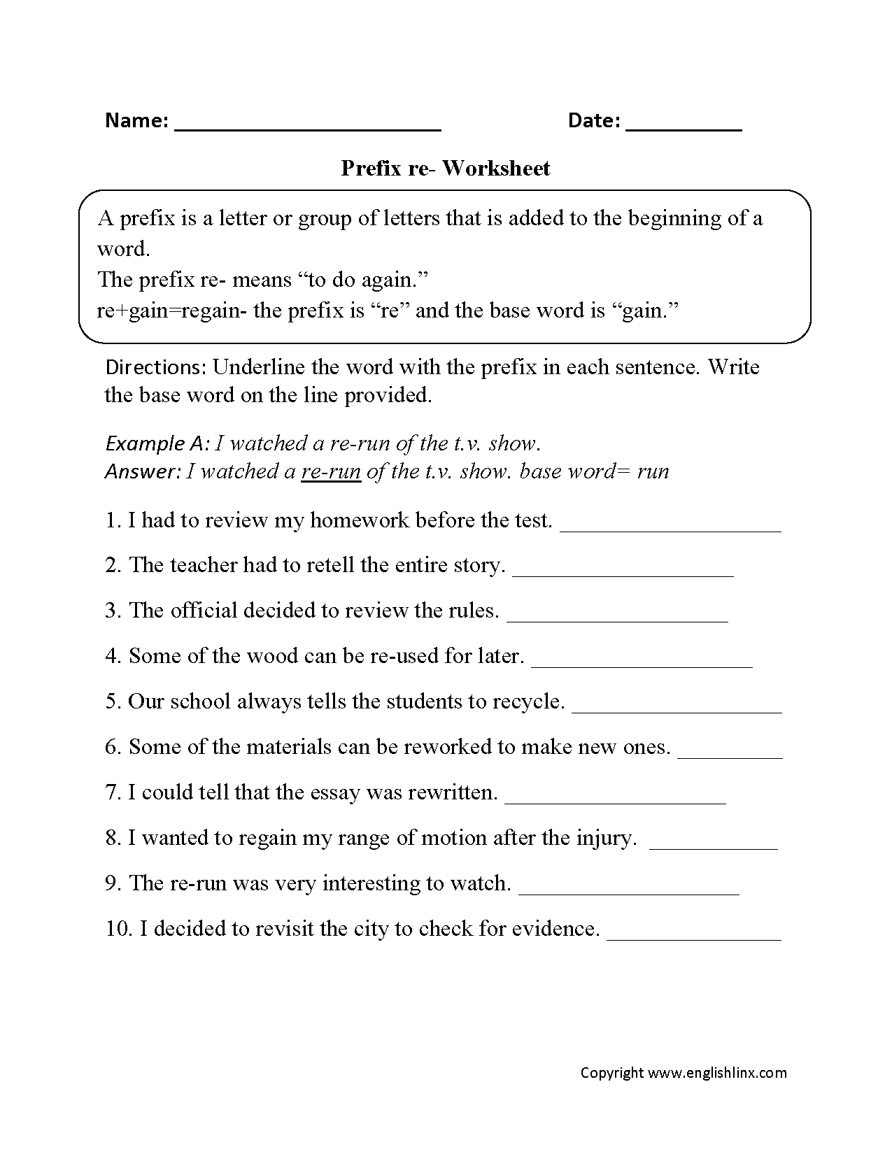 Englishlinx Prefixes Worksheets