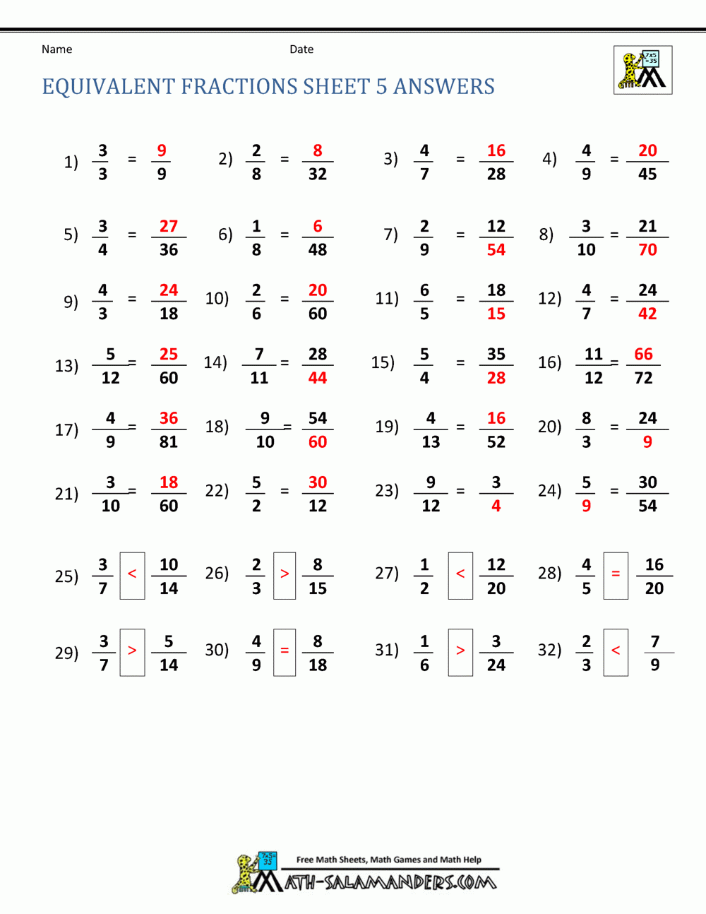 Equivalent Fractions Worksheet Equivalent Fractions Worksheet