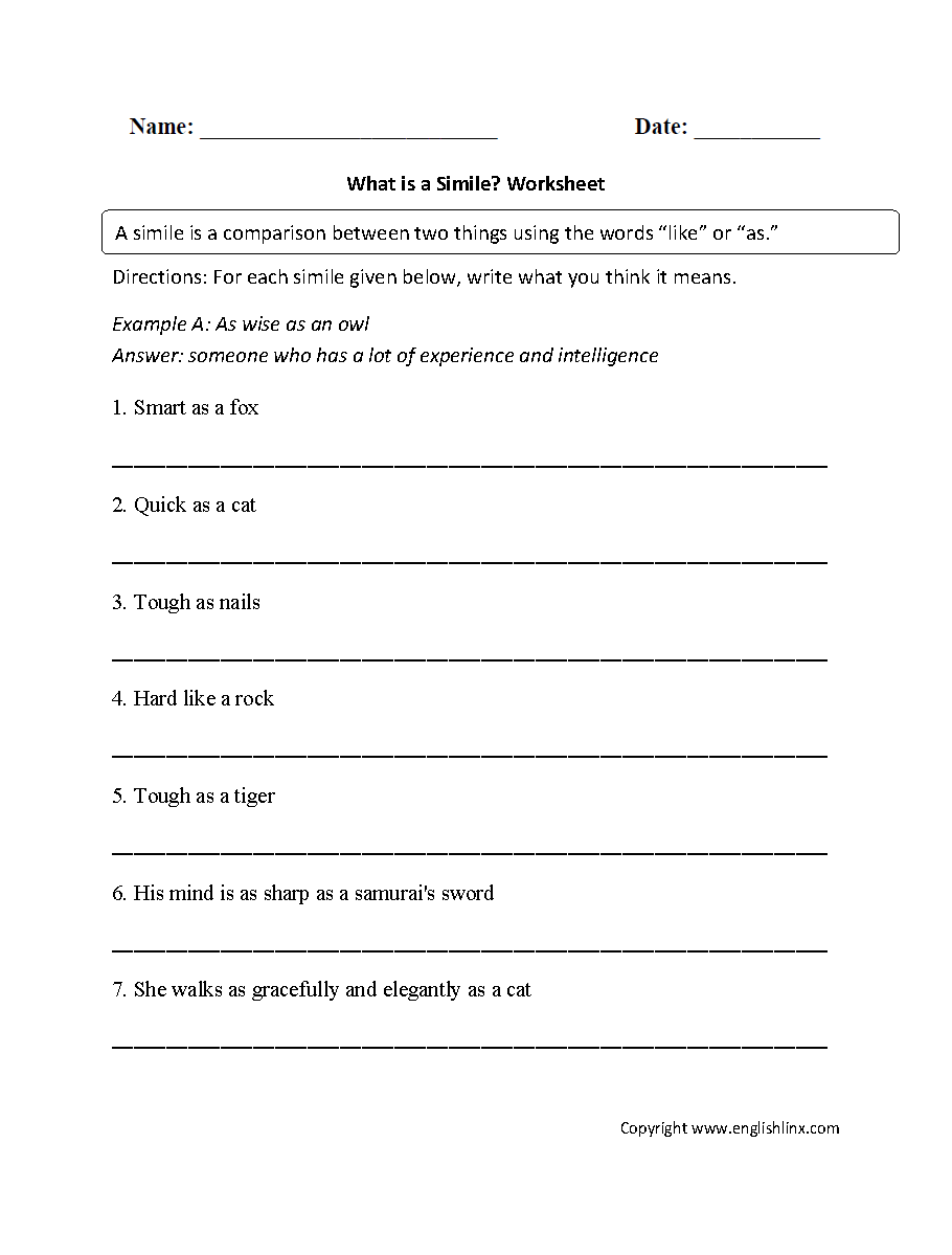 Figurative Language Worksheets Simile Worksheets Figurative Language Worksheets Simile Worksheets