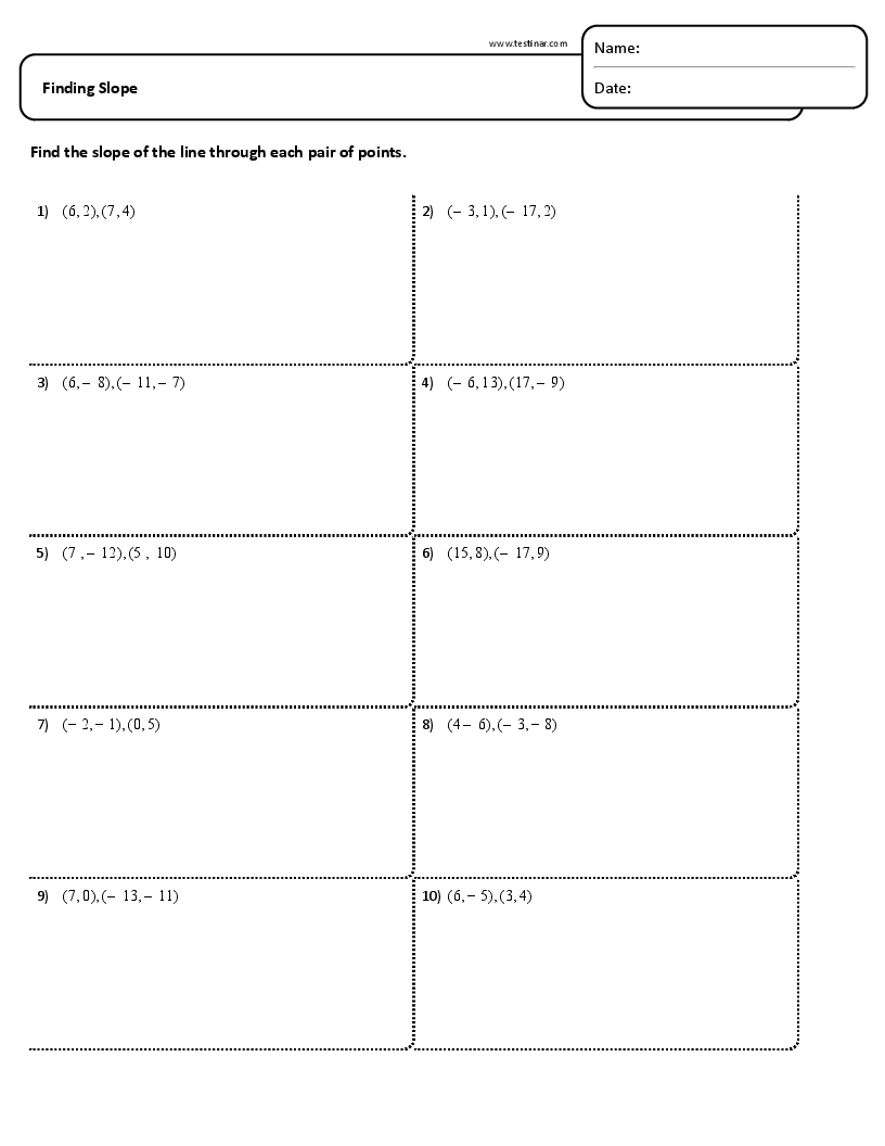 Finding Slope Worksheets
