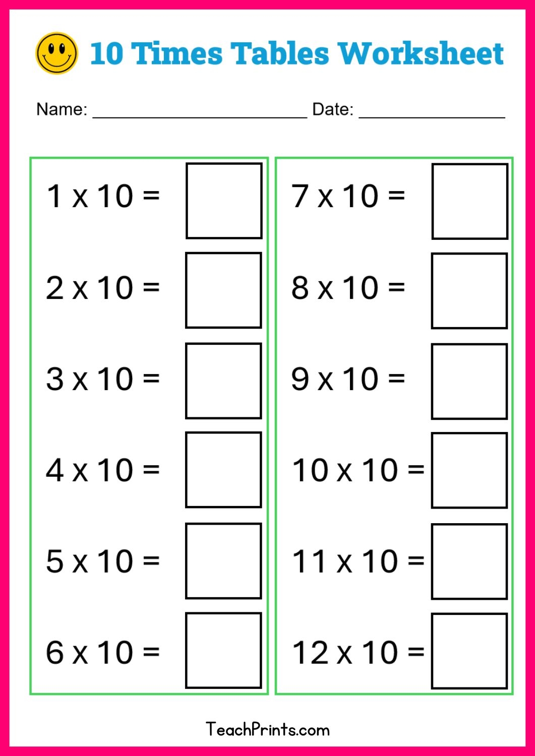 5 Times Table Worksheet Free Printable