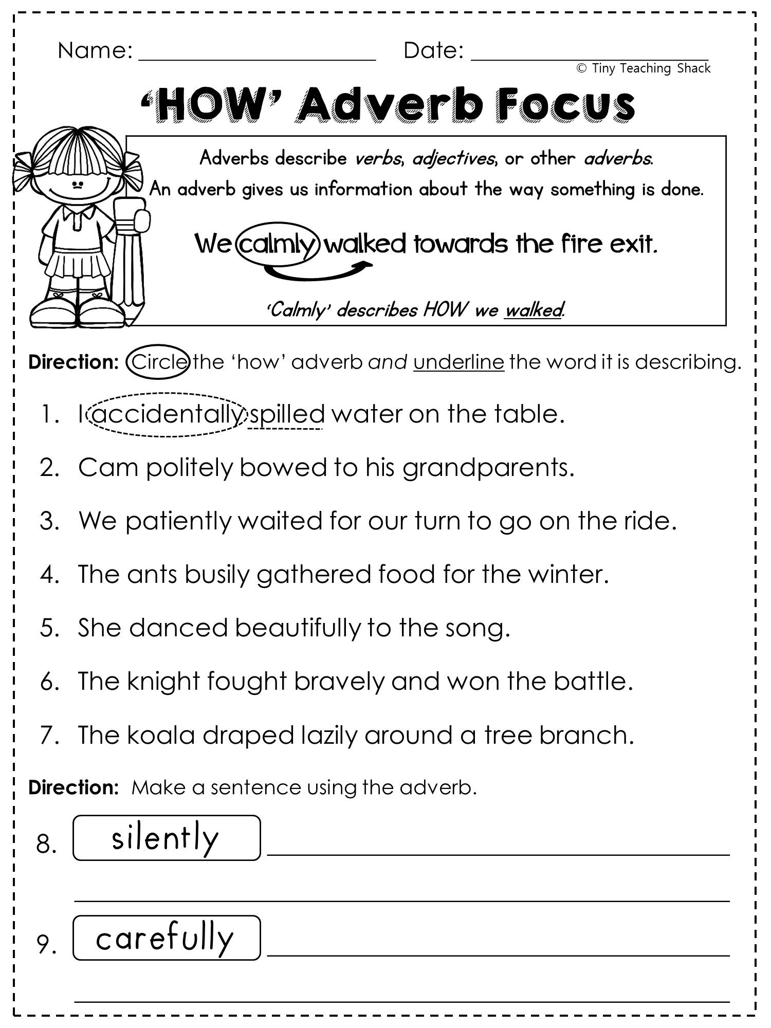 Free Adverb Worksheet 2nd Grade Worksheets Language Arts Worksheets Library