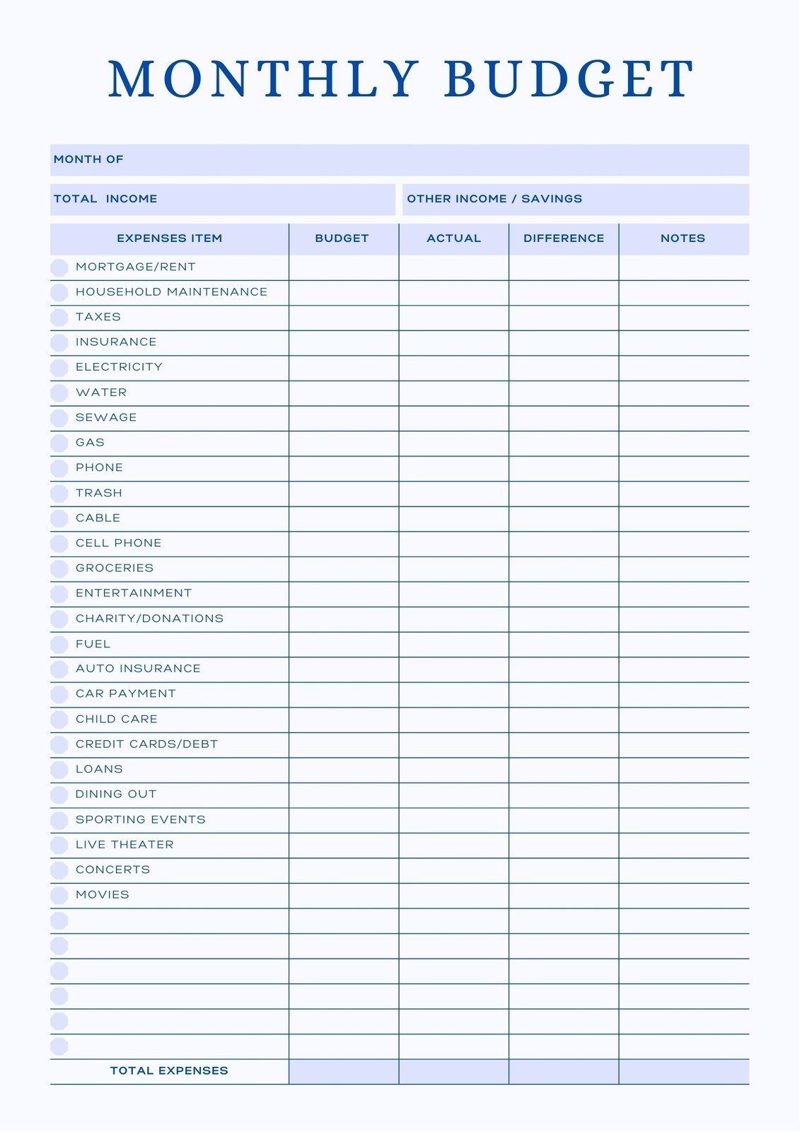 Free Printable Budget Worksheet Free Pdf