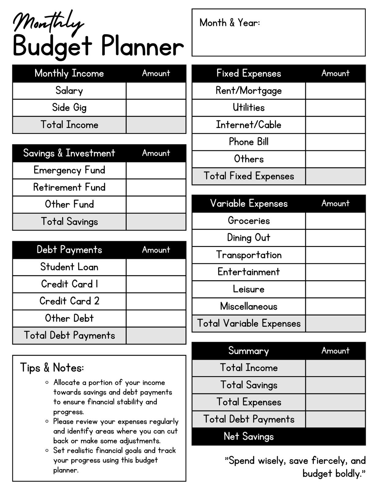 Free Financial Paper Worksheets Printables