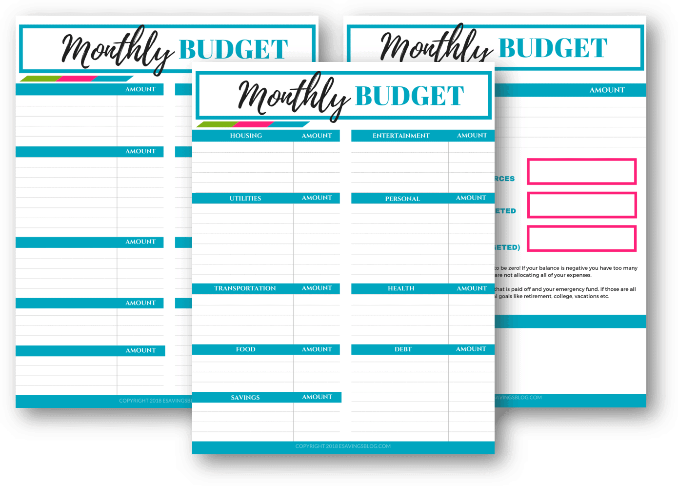 Free Budget Printables Esavingsblog Worksheets Library