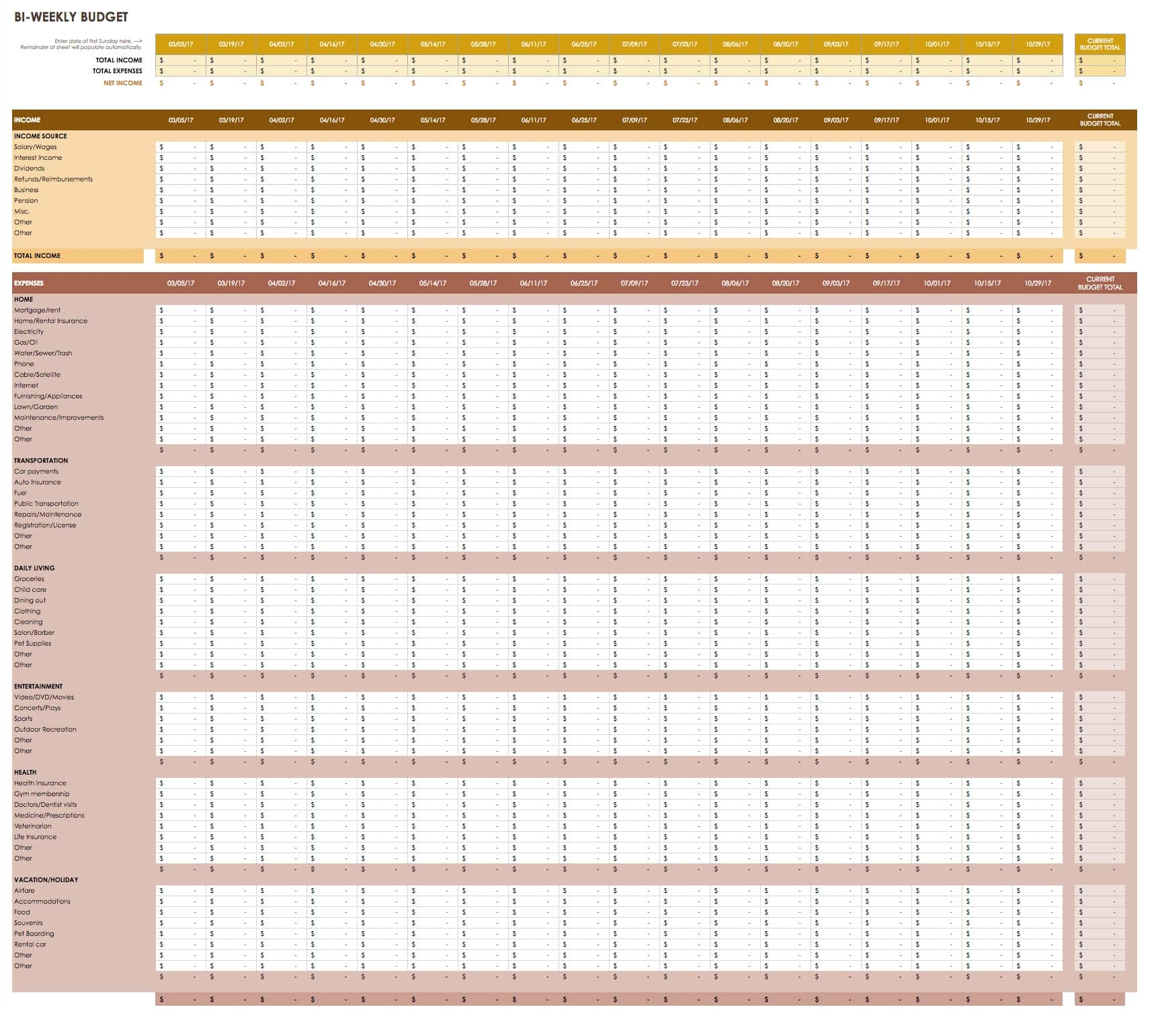 Free Printable Bi Weekly Bill Worksheet
