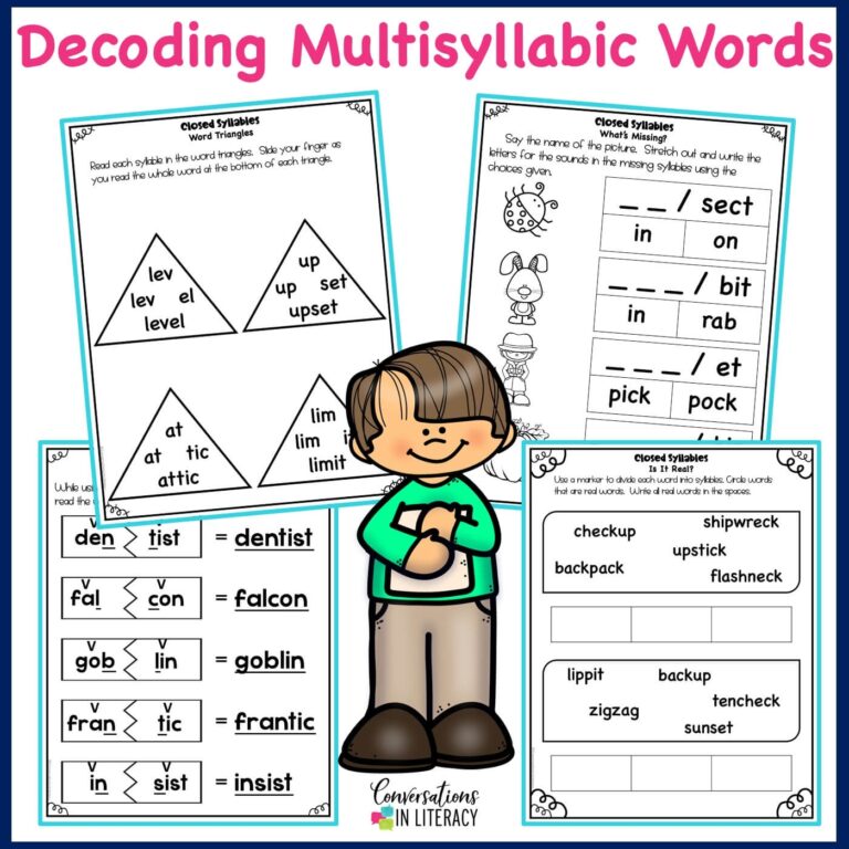 FREE Closed Syllables Decoding Multisyllabic Words Activities 