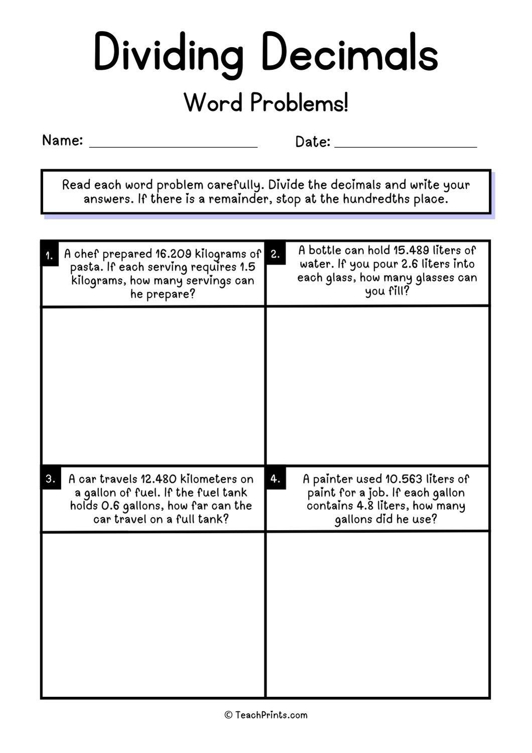 Free Dividing Decimals Worksheets Teach Prints