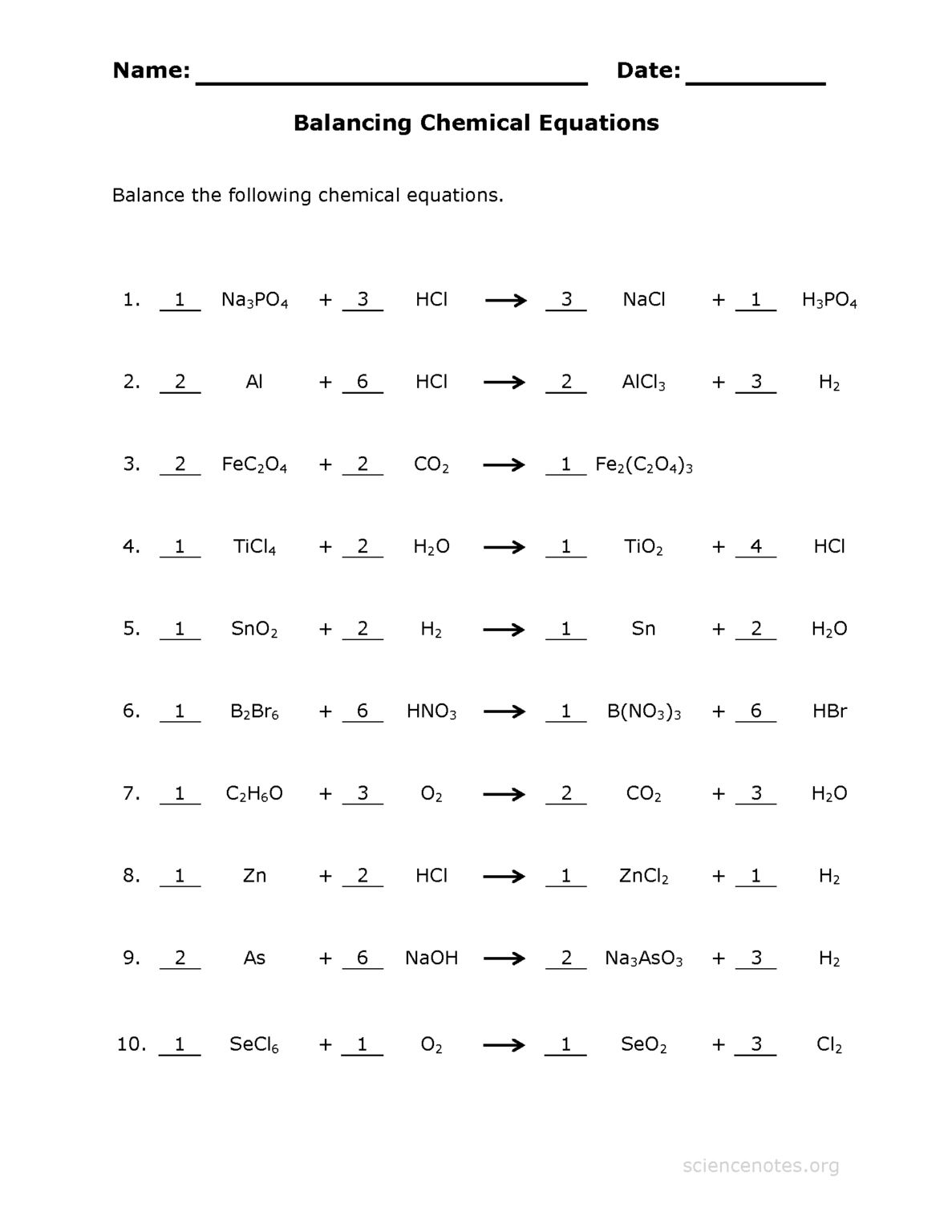 Free Printable Chemistry Worksheets With Answers - Printable Worksheets