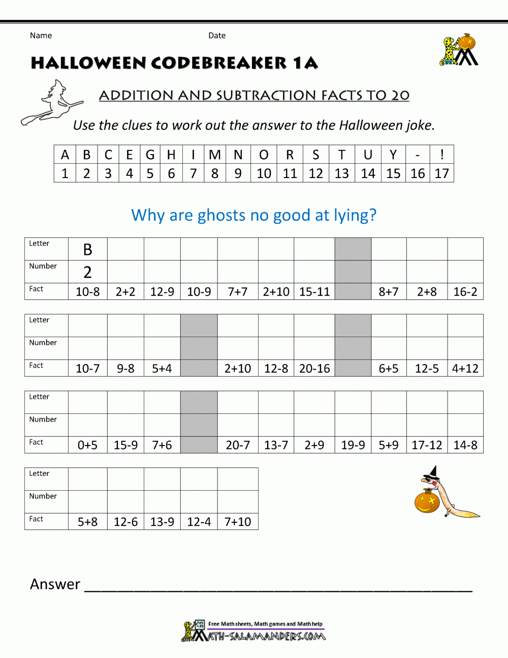 Free Printable Halloween Math Worksheets Pdf