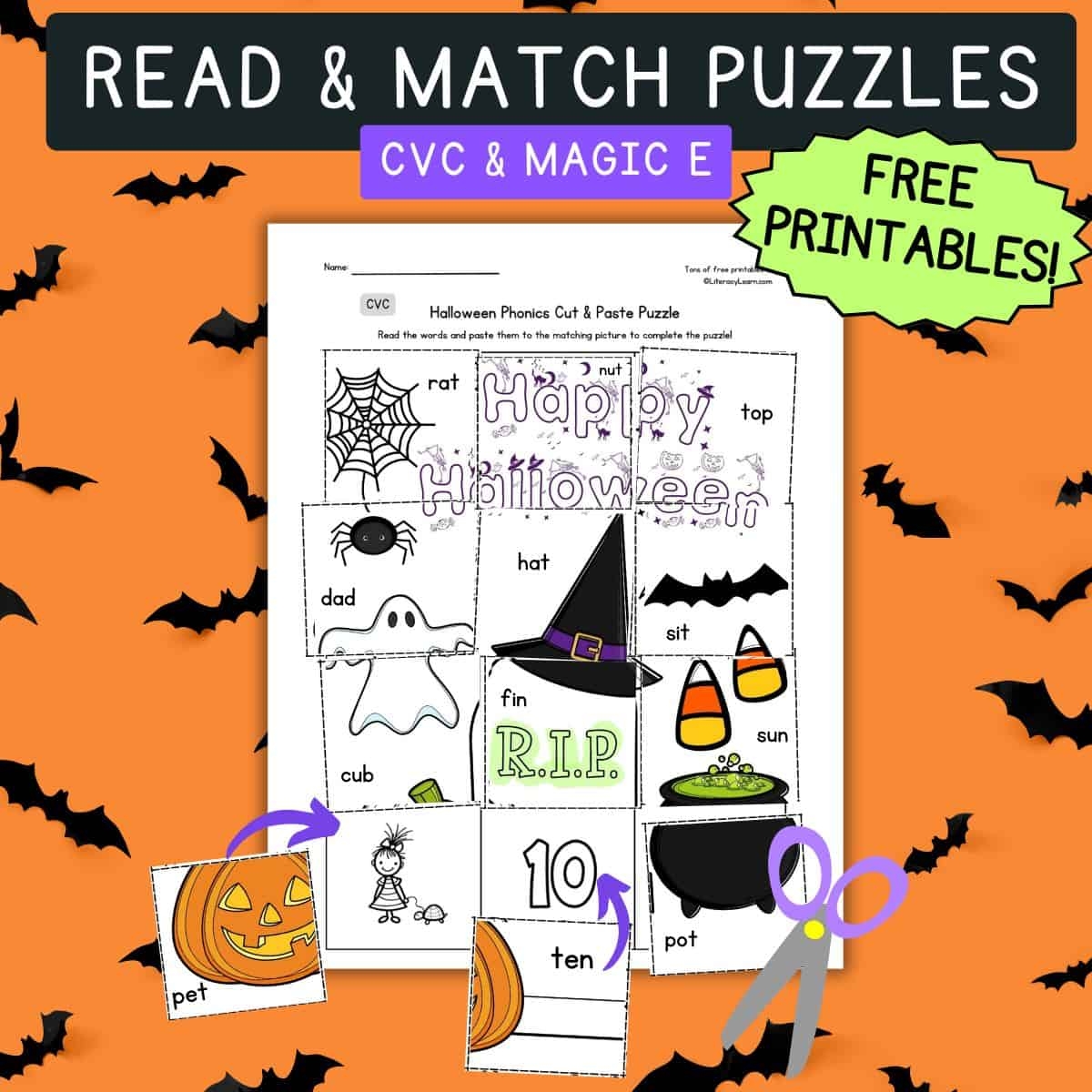 FREE Halloween Read U0026 Match Puzzles CVC U0026 Magic E Literacy Learn