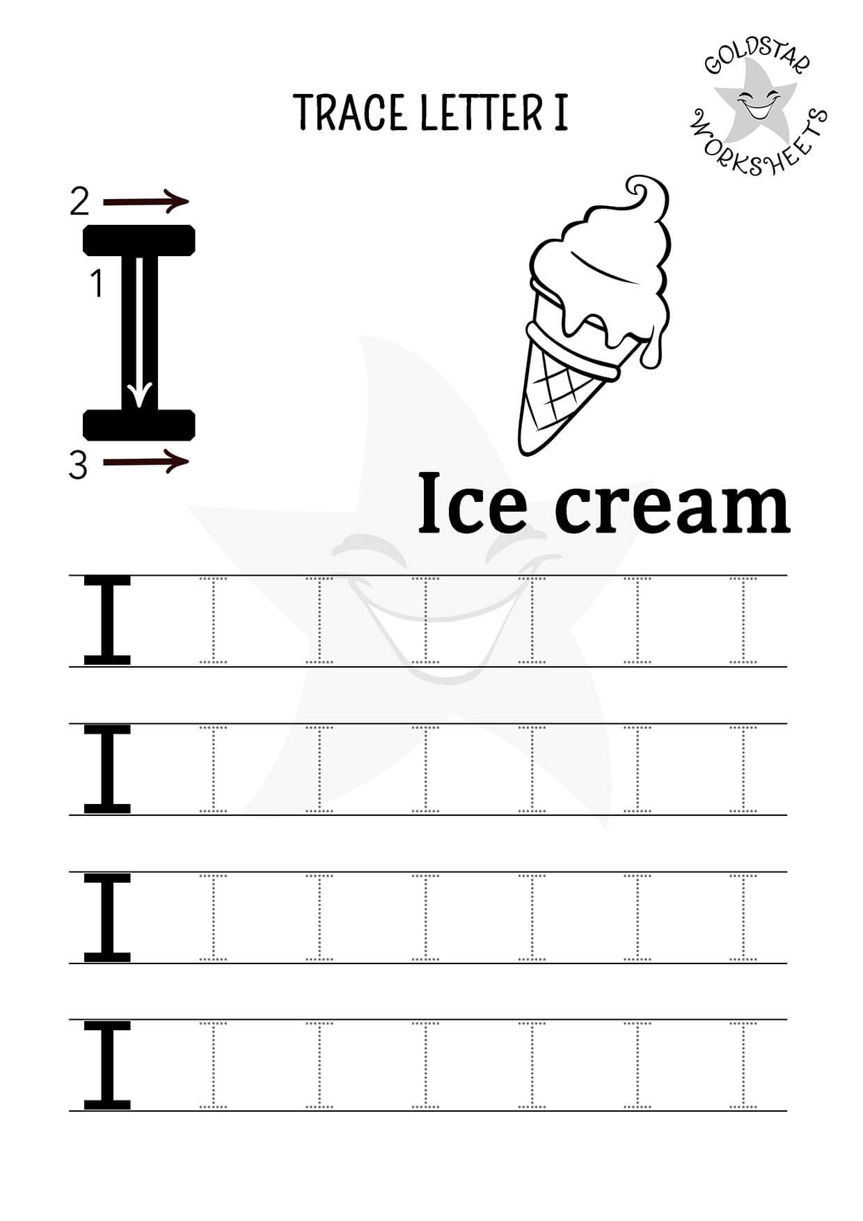 Free Letter I Tracing Worksheets Ice Cream Iguana Island Designs