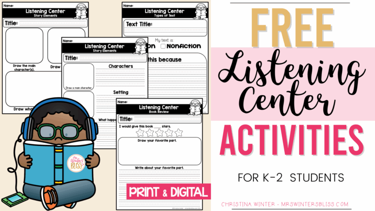 Free Listening Center Activities Lead In Literacy Resources For Kindergarten 1st U0026 2nd Grade
