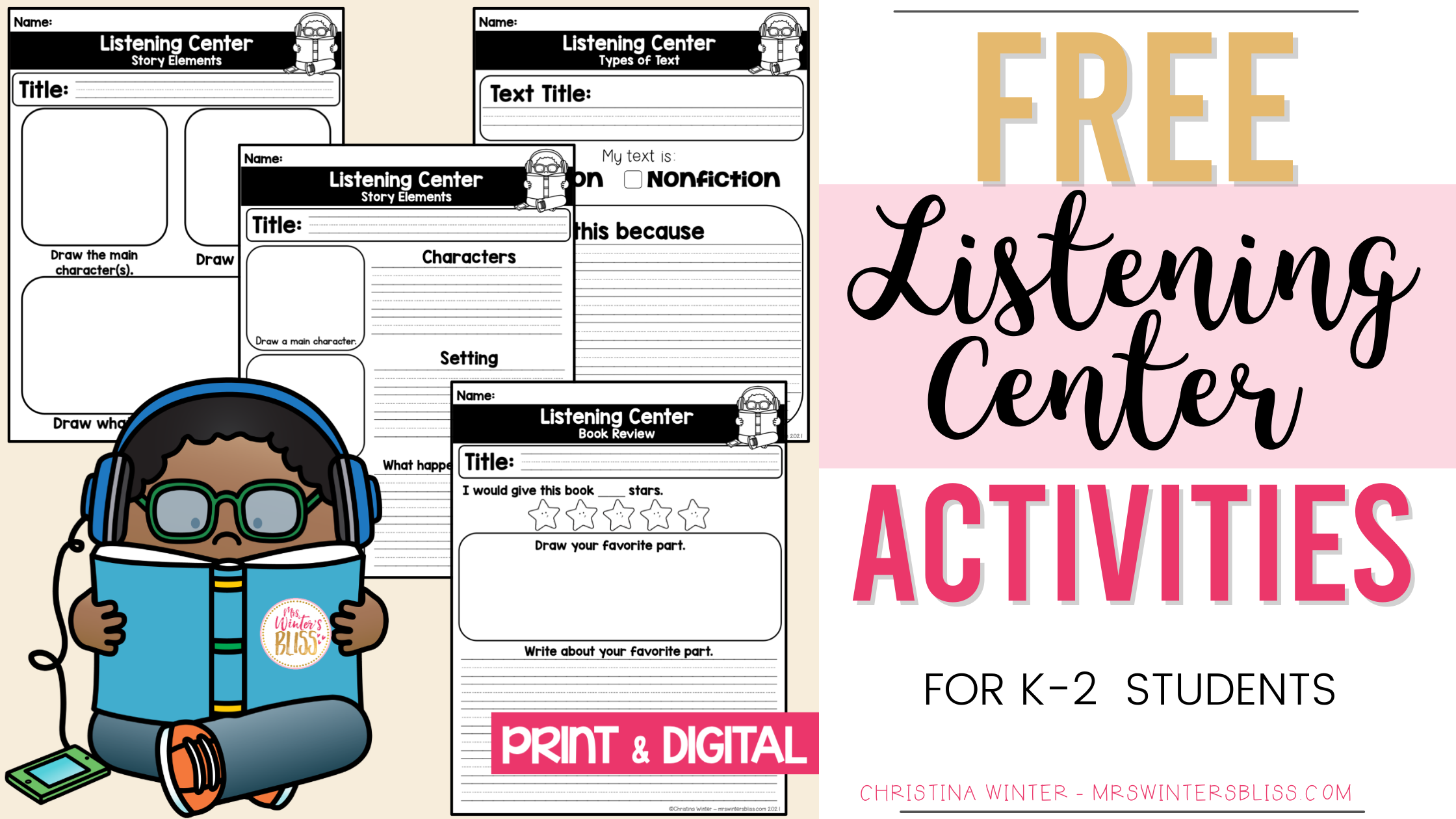 Free Listening Center Activities Lead In Literacy Resources For Kindergarten 1st U0026 2nd Grade