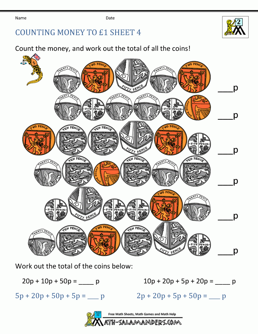 Free Money Worksheets UK Coins