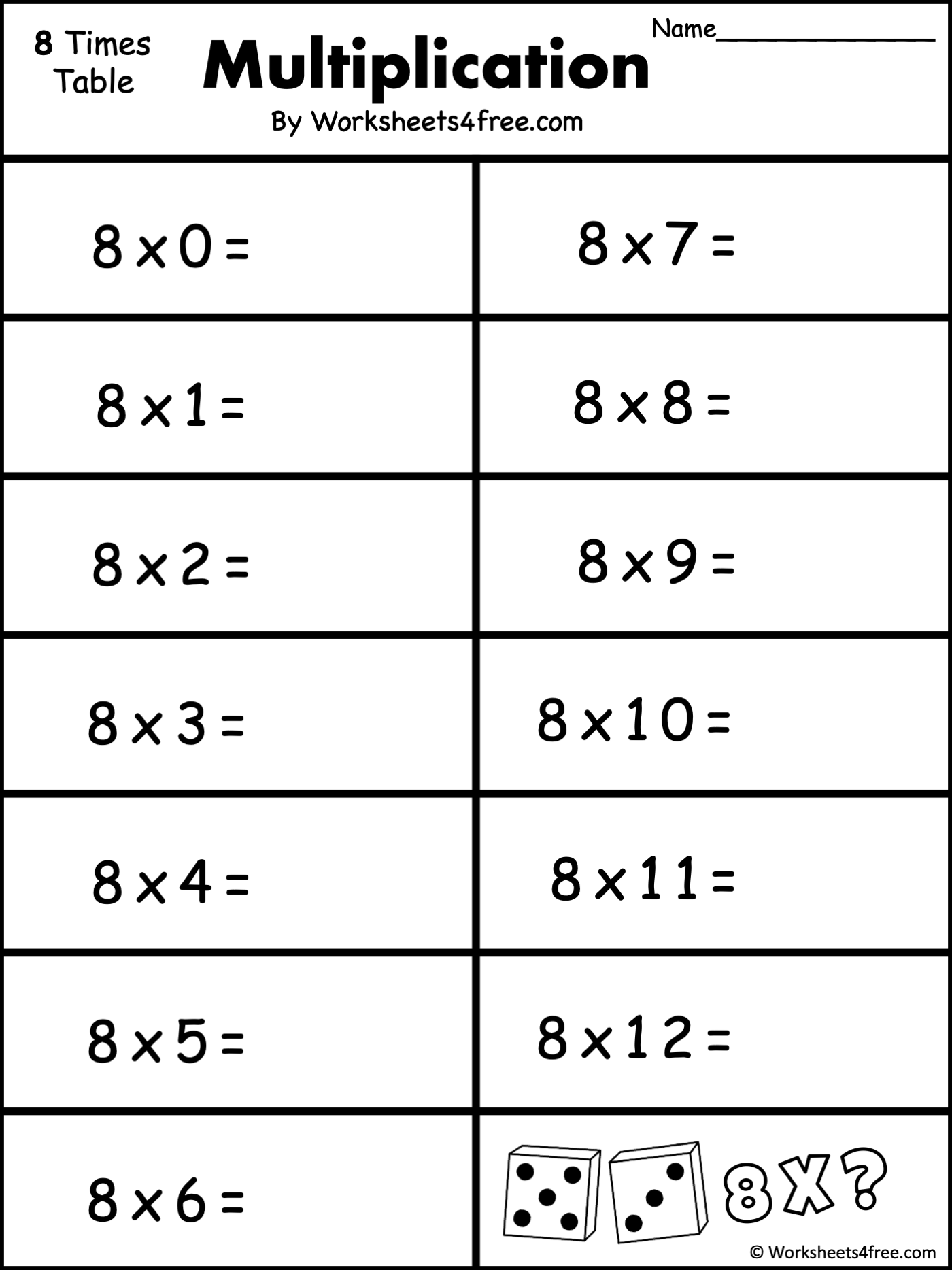 Free Multiplication Worksheet 8s Worksheets4Free