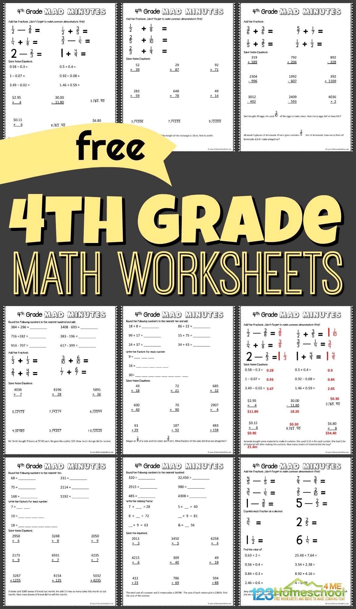 Free Printable Fraction Worksheets 4th Grade