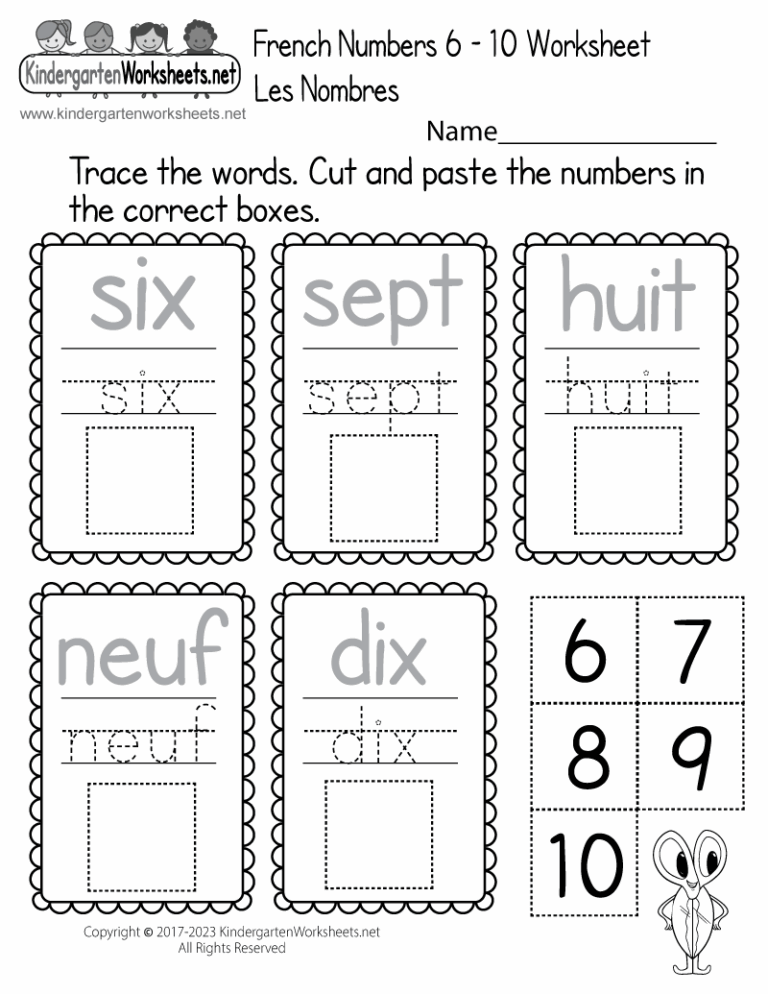 Free Printable Beginners French Worksheet