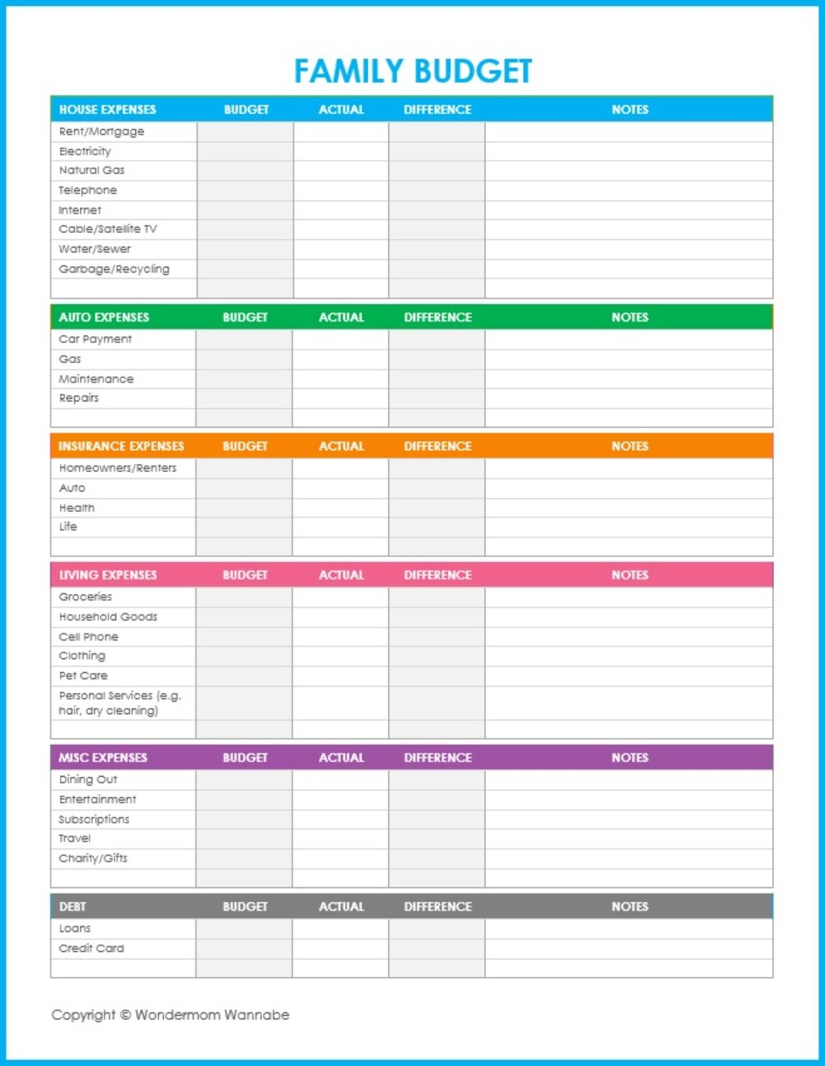 Beginner Printable Budget Worksheet Free