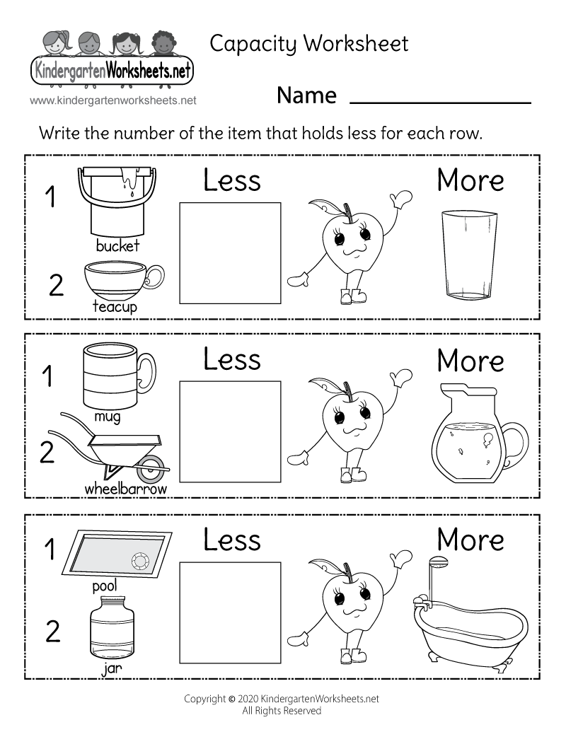 Free Printable Capacity Worksheet
