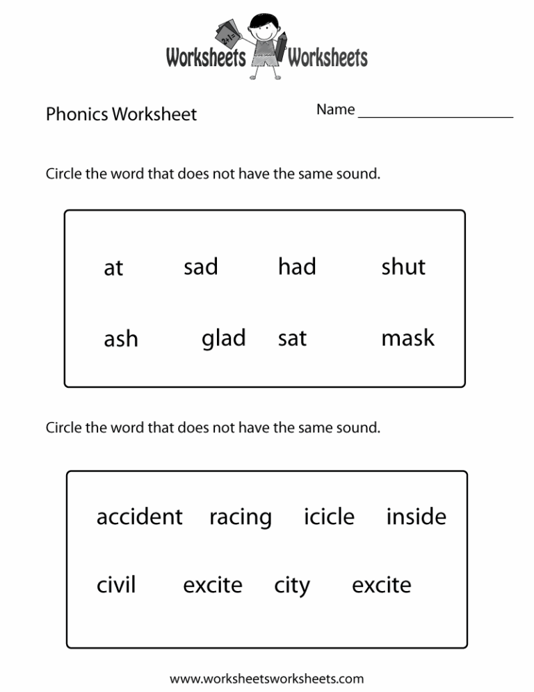 Free Printable First Grade Phonics Worksheet