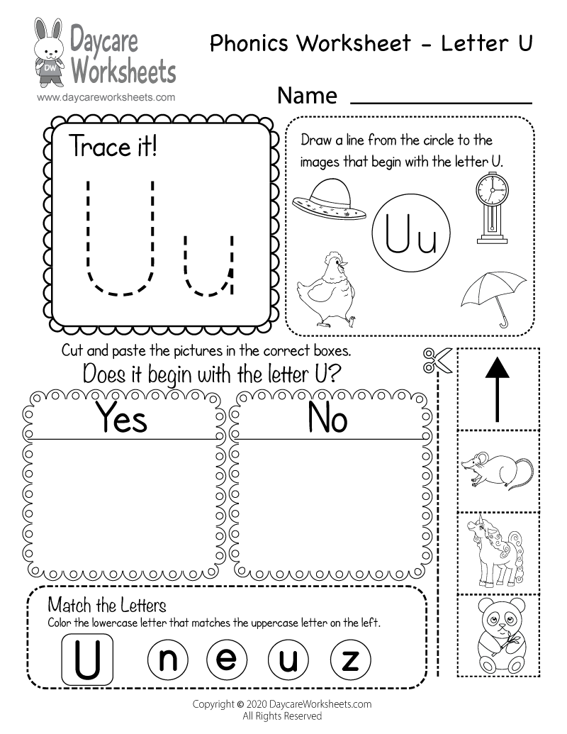 Free Printable Letter U Beginning Sounds Phonics Worksheet For 