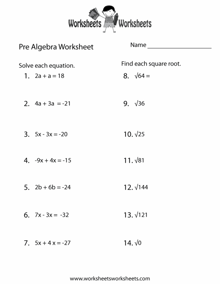 Free Printable Pre Algebra Practice Worksheet