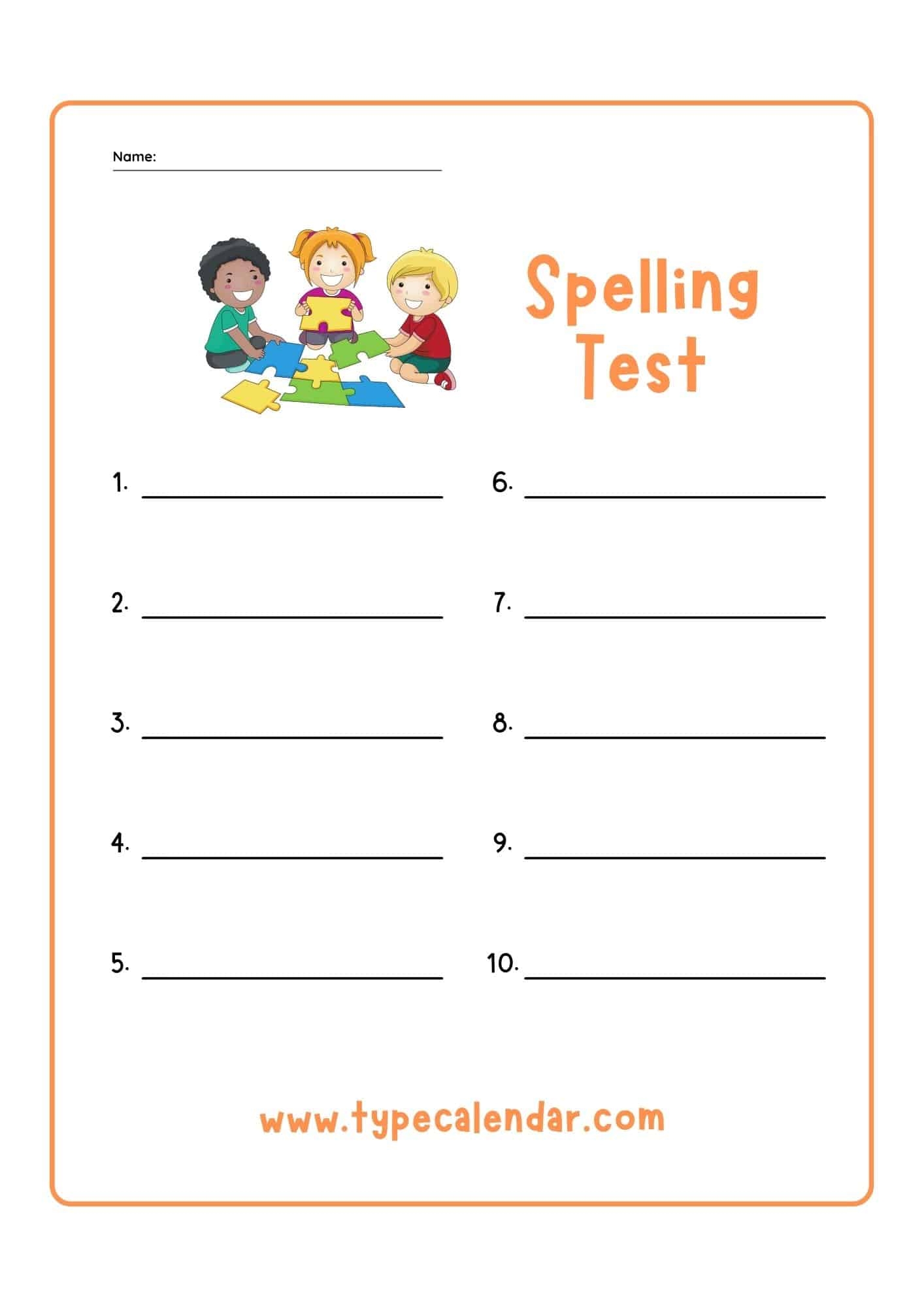 Free Printable Spelling Test Worksheet