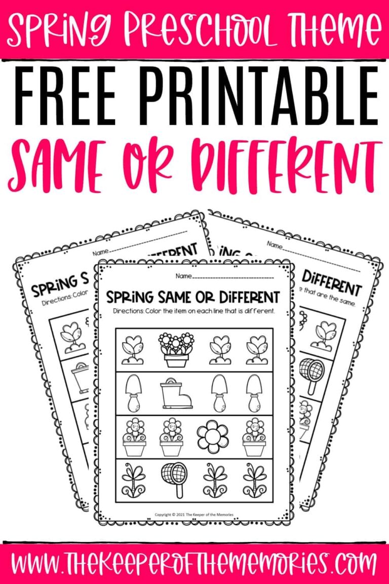 Free Printable Spring Same And Different Worksheets The Keeper 