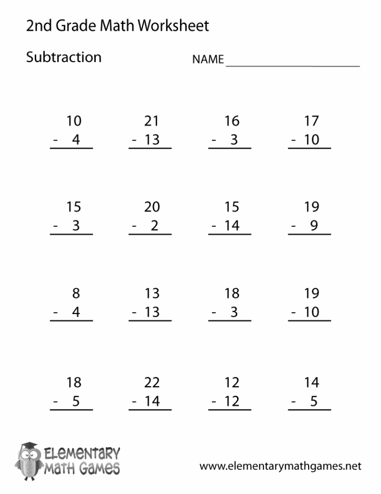 Free Printable Subtraction Worksheet For Second Grade Worksheets Library