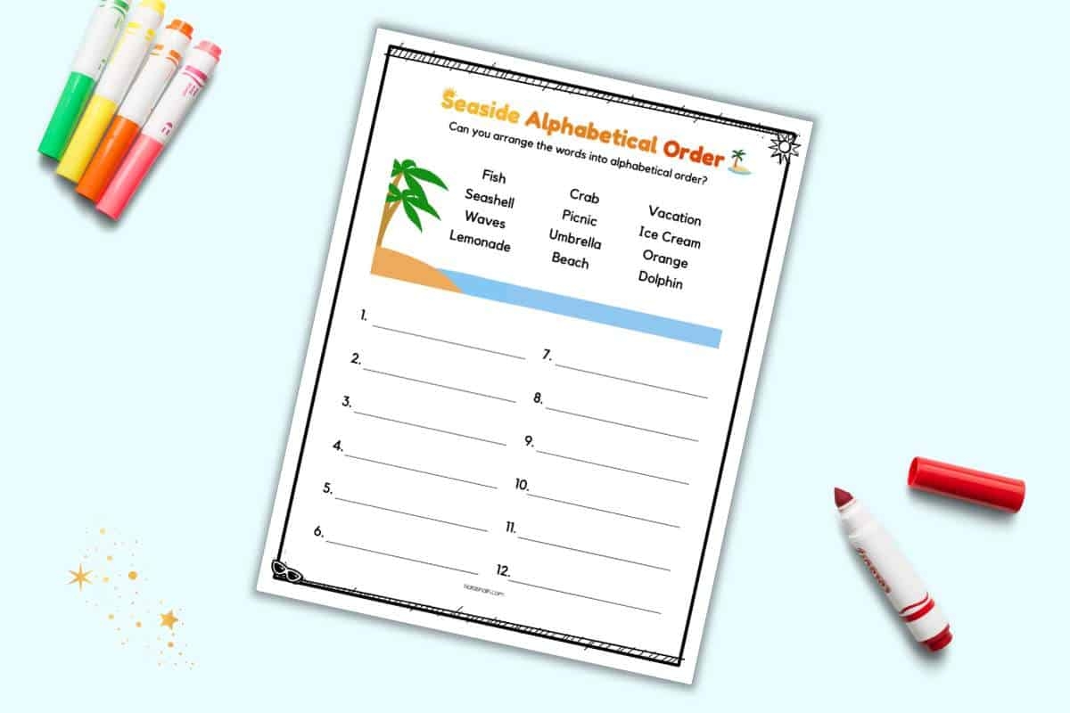 Free Printable Summer Theme Alphabetizing Worksheet The Artisan Life