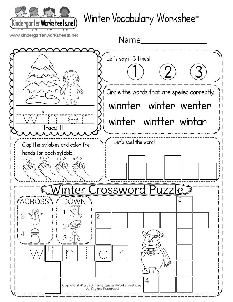 Free Printable Winter Vocabulary Worksheet