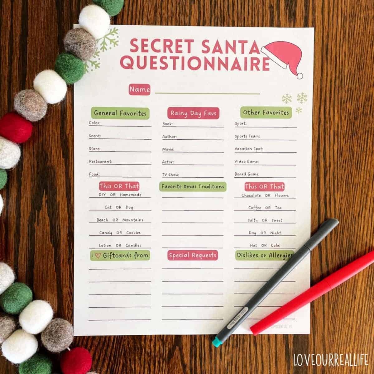 FREE Secret Santa Questionnaire Printable Templates Love Our Real Life