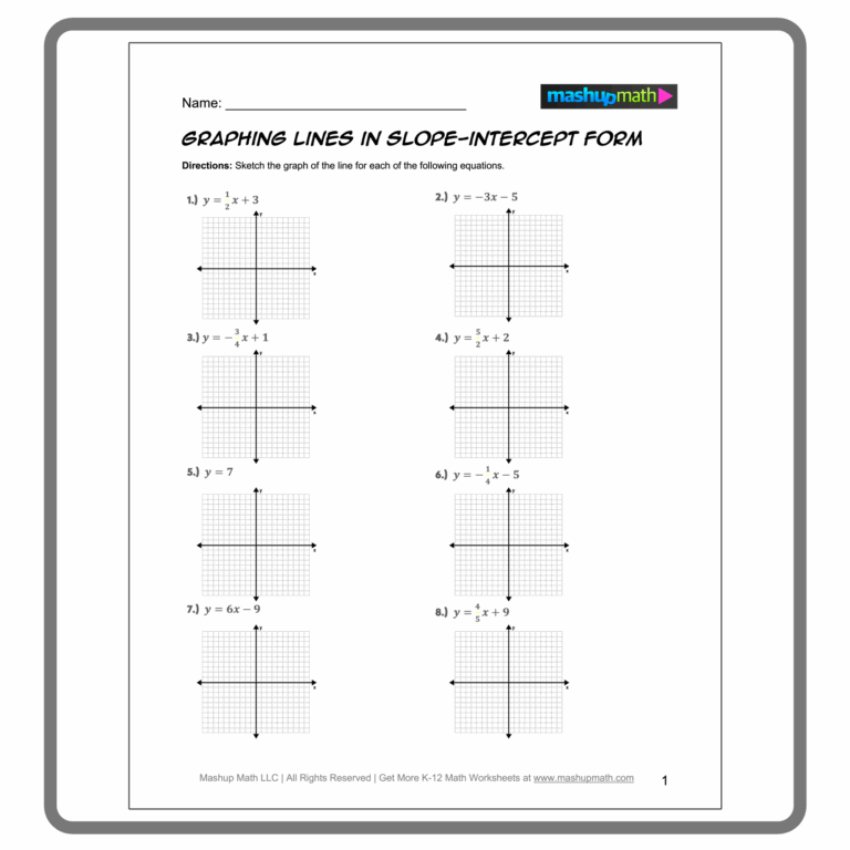 Free Slope Intercept Form Worksheets with Answers Mashup Math