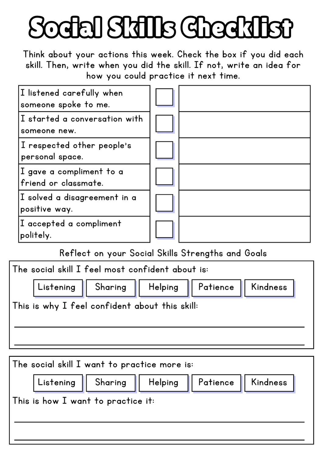 Free Social Skills Worksheets 2025 