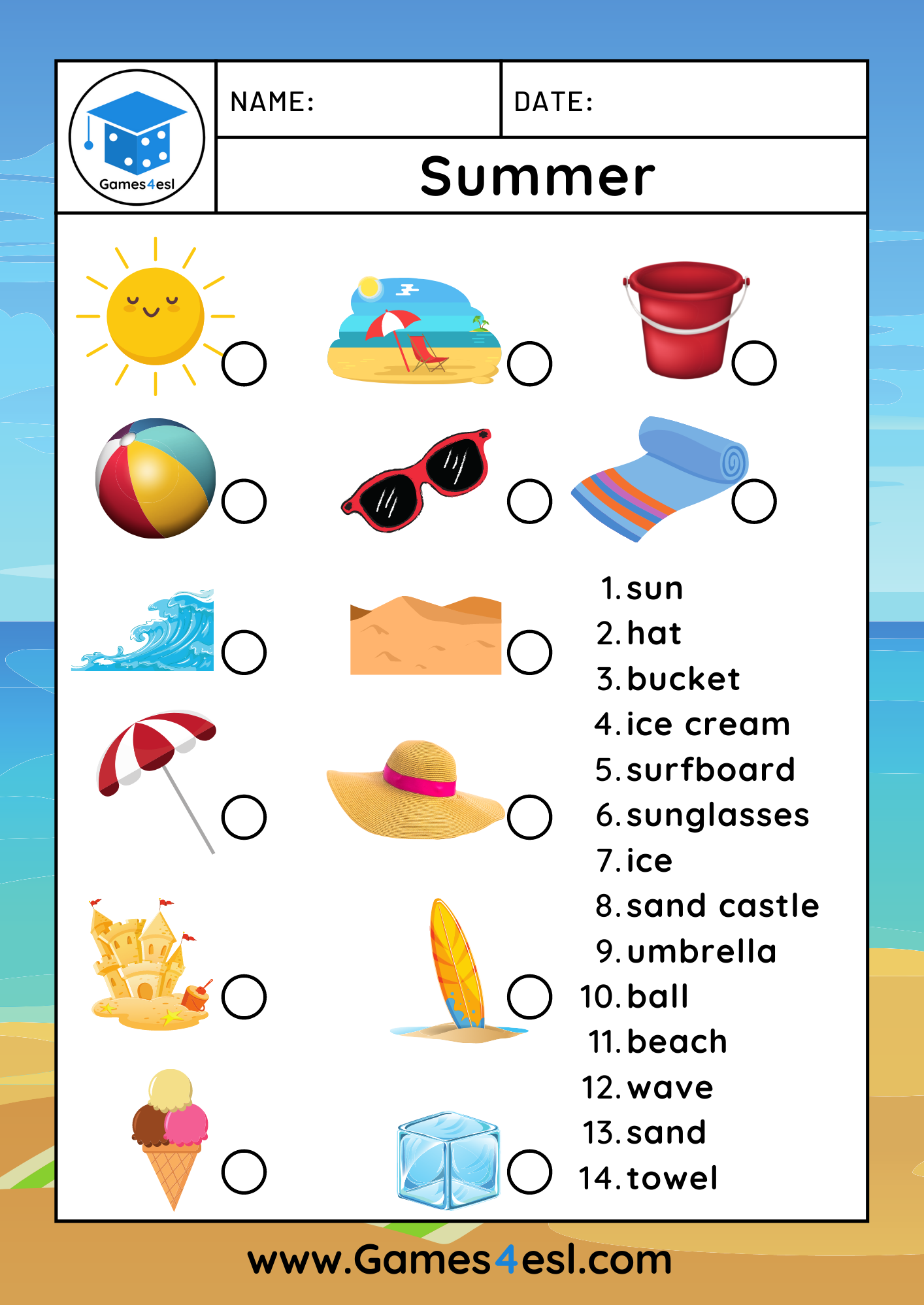 Free Summer Worksheets For Kids Games4esl Free Summer Worksheets For Kids Games4esl