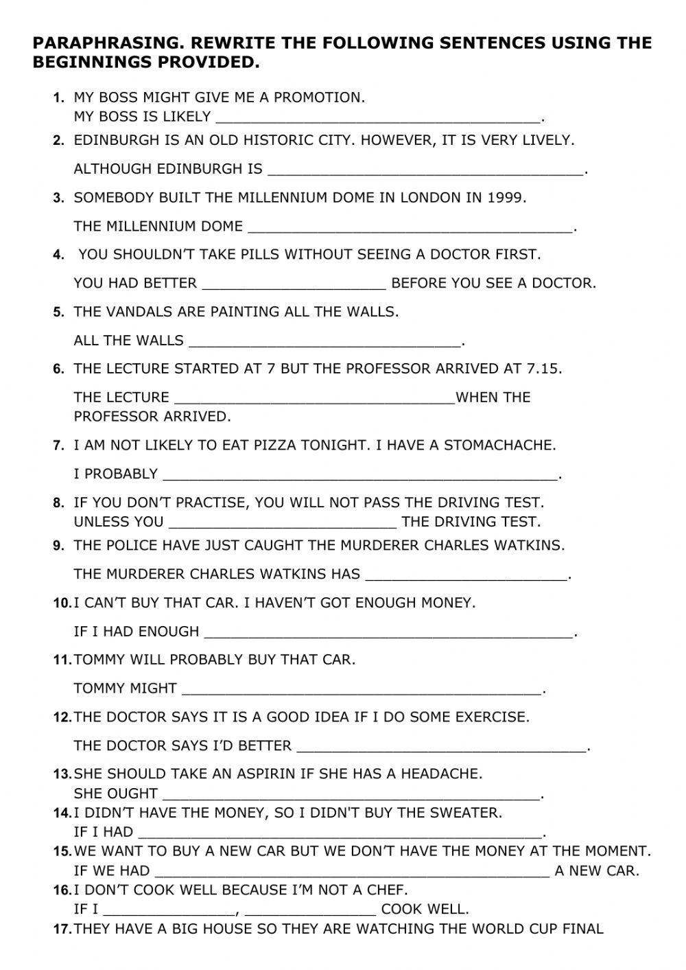 Free Printable Paraphrasing Worksheets