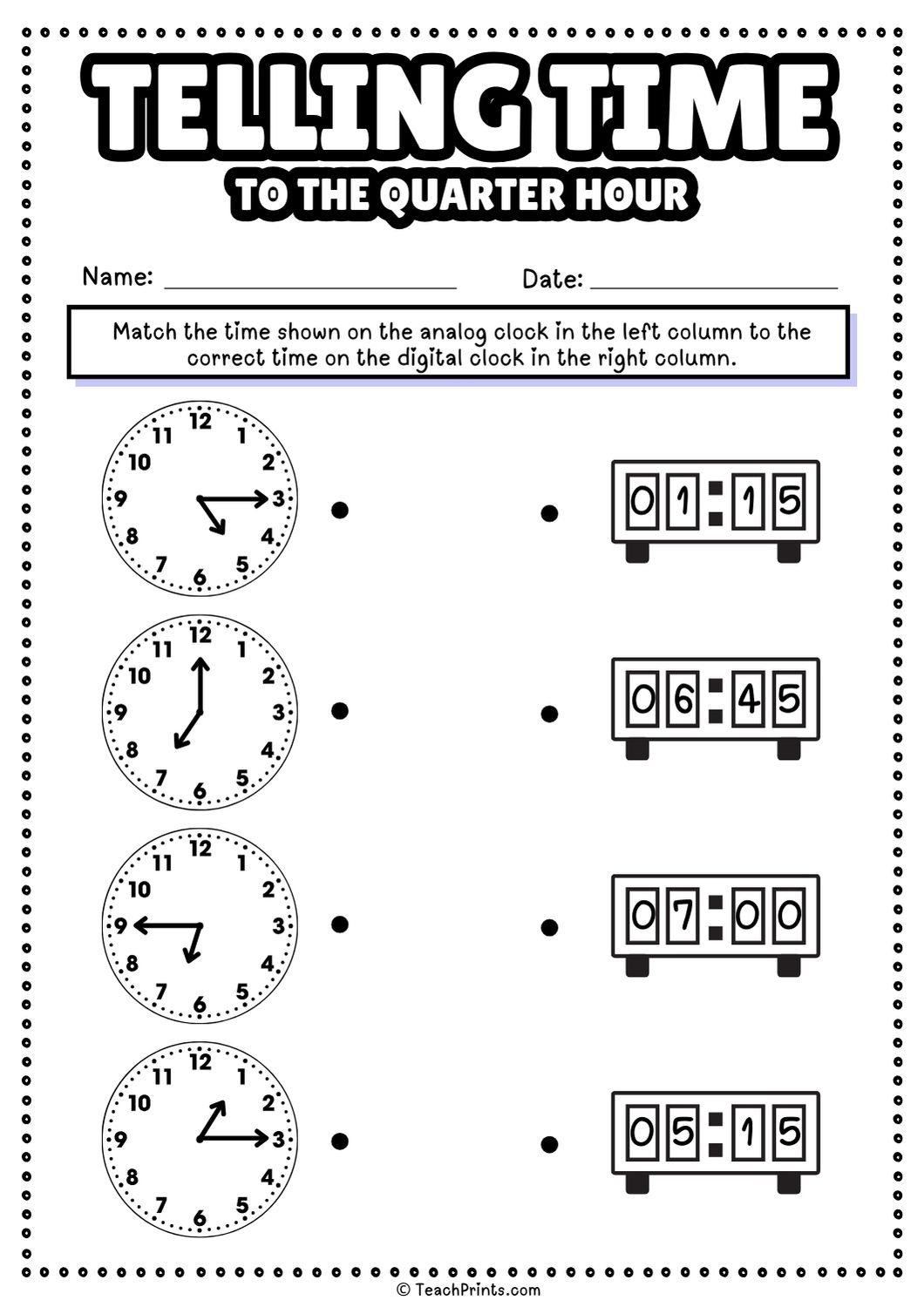 Free Telling Time To The Quarter Hour Worksheets Teach Prints Free Telling Time To The Quarter Hour Worksheets Teach Prints