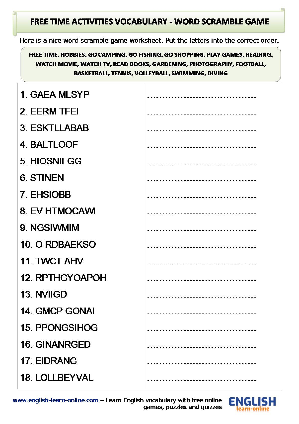 Free Time Activities In English With Flashcards Quizzes Audio Learn English