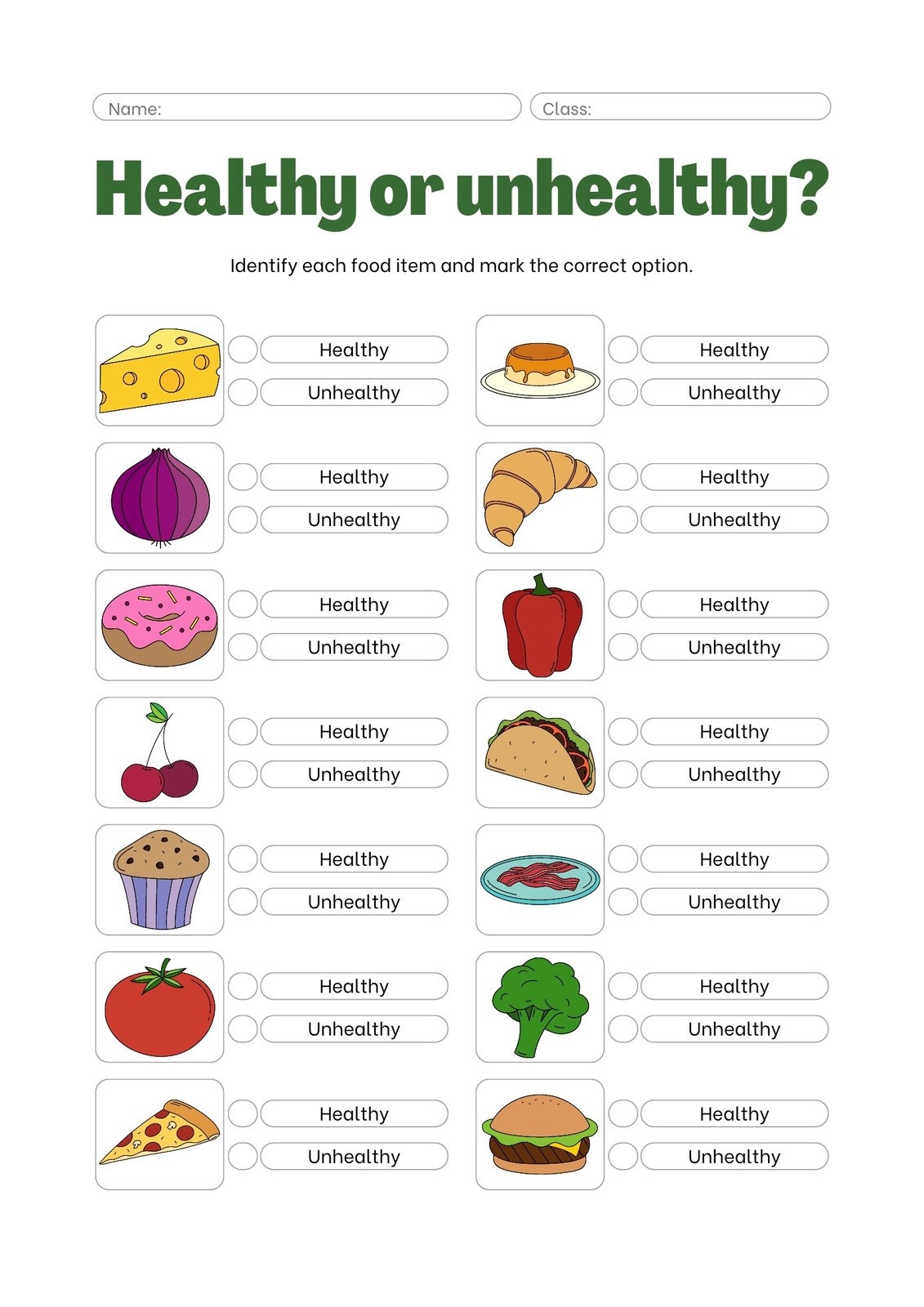 Free Printable Food Worksheets