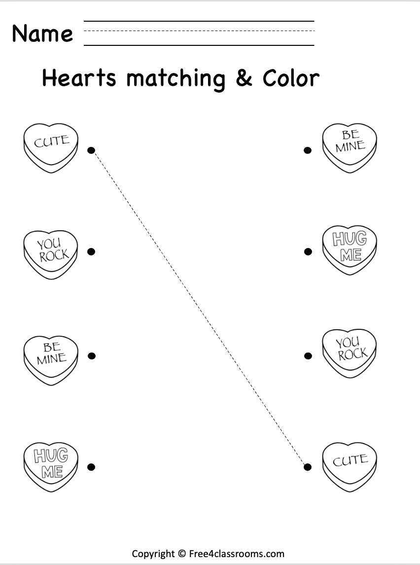 Free Trace And Match Worksheet Valentines Day Printable Free Free Trace And Match Worksheet Valentines Day Printable Free