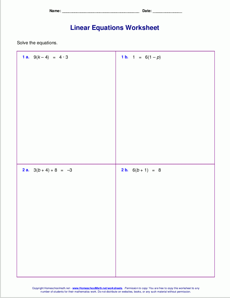 Free Worksheets For Linear Equations grades 6 9 Pre algebra Algebra 1 Free Worksheets For Linear Equations grades 6 9 Pre algebra Algebra 1