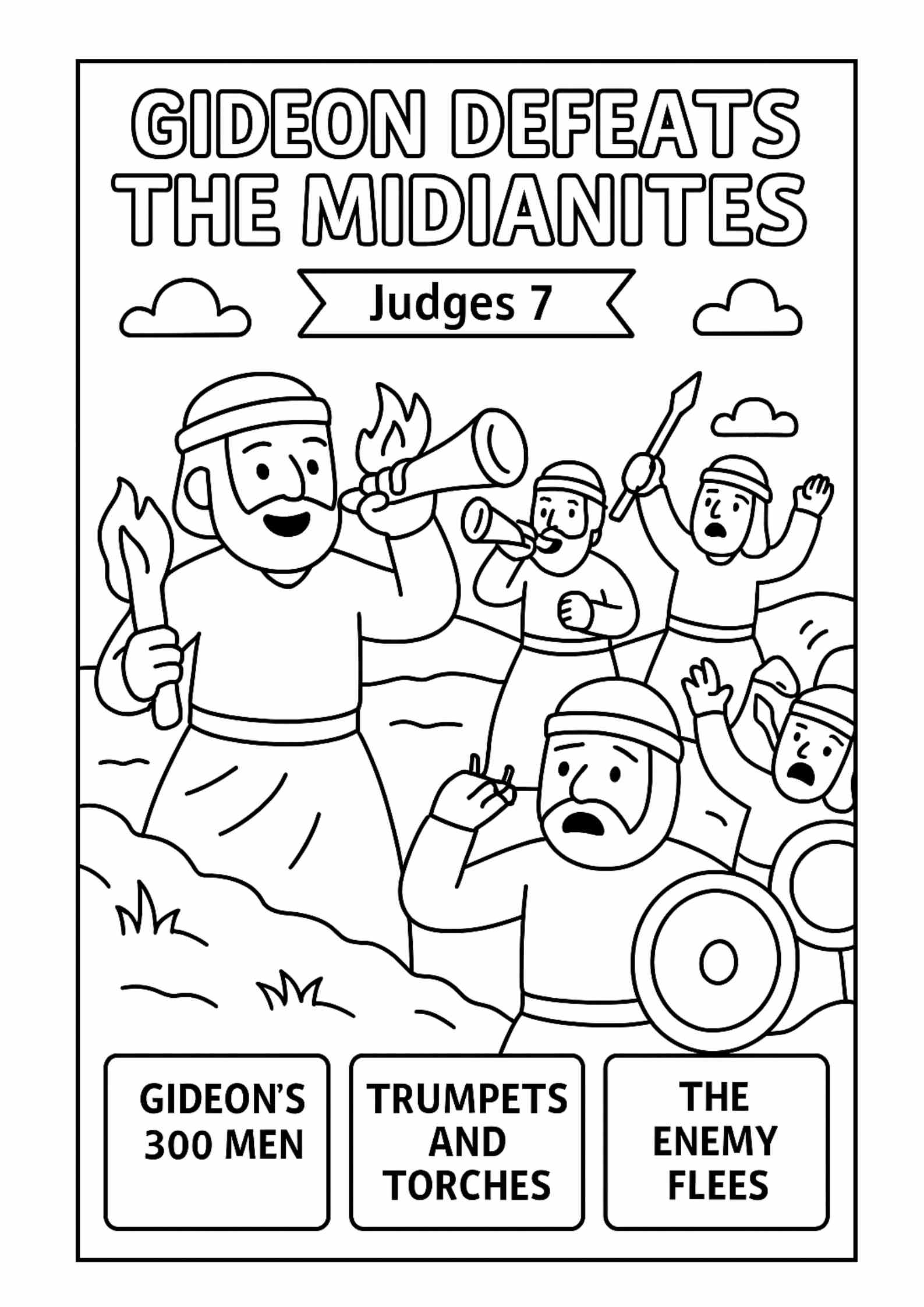 Gideon Defeats The Midianites Coloring Page Free Judges 7