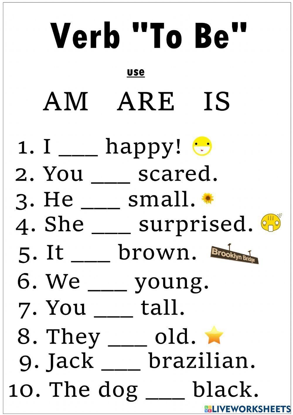 To Be Verb Free Printable Worksheets