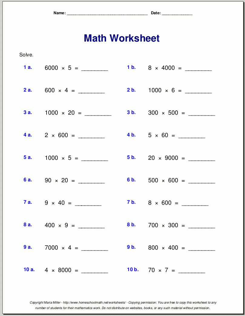 Grade 4 Multiplication Worksheets