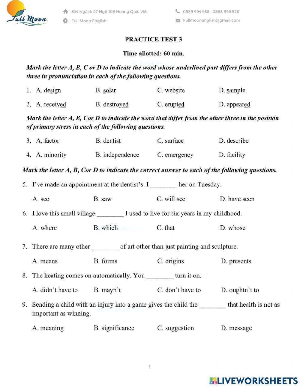 Free Printable 9th Grade English Worksheets