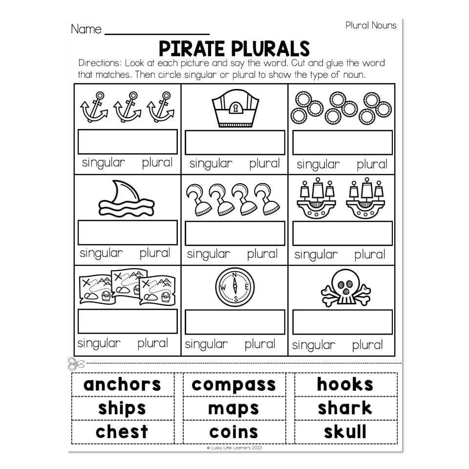 Grammar Worksheets Plural Nouns Pirate Plurals Lucky Little Learners