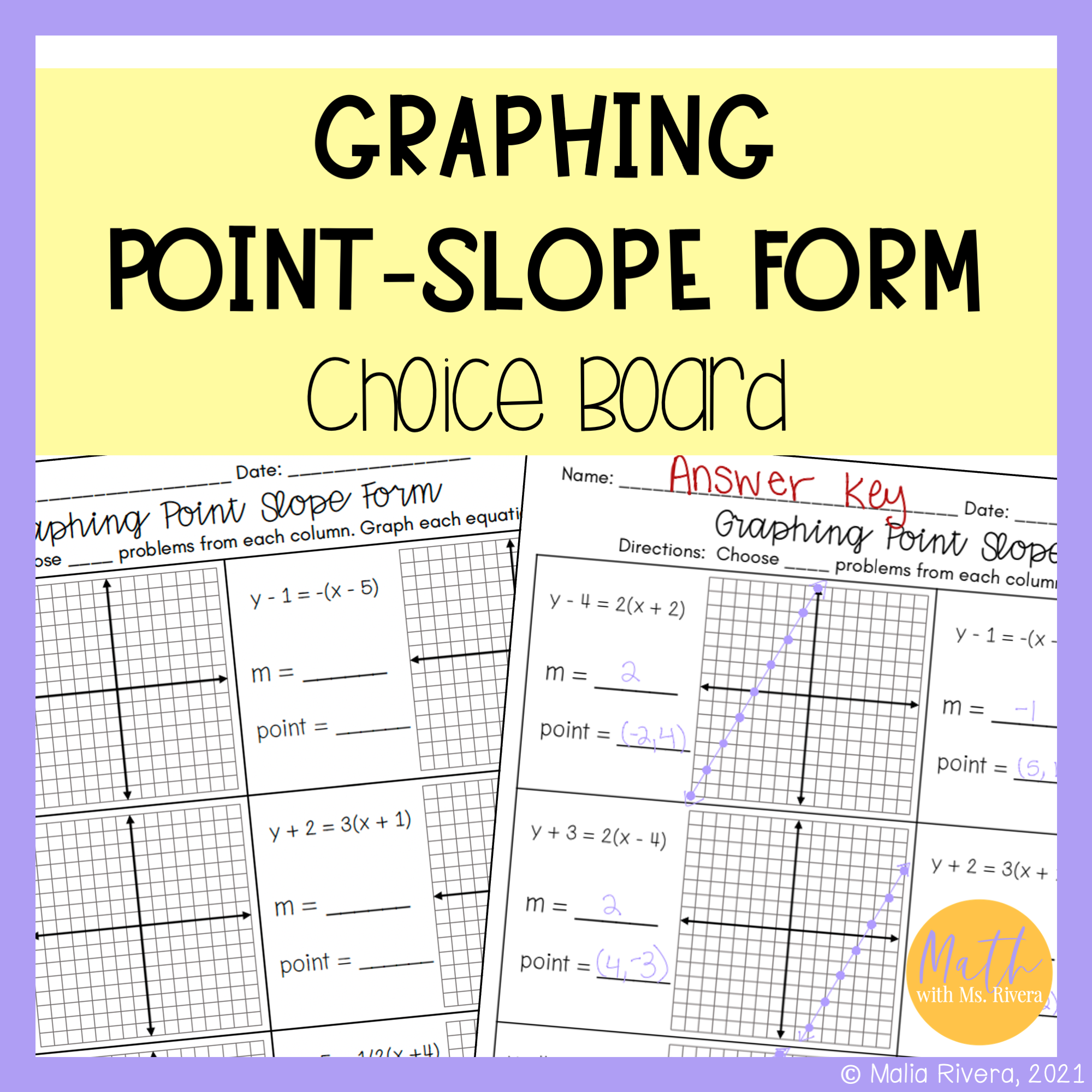 Graphing Linear Equations In Point Slope Form Choice Board 