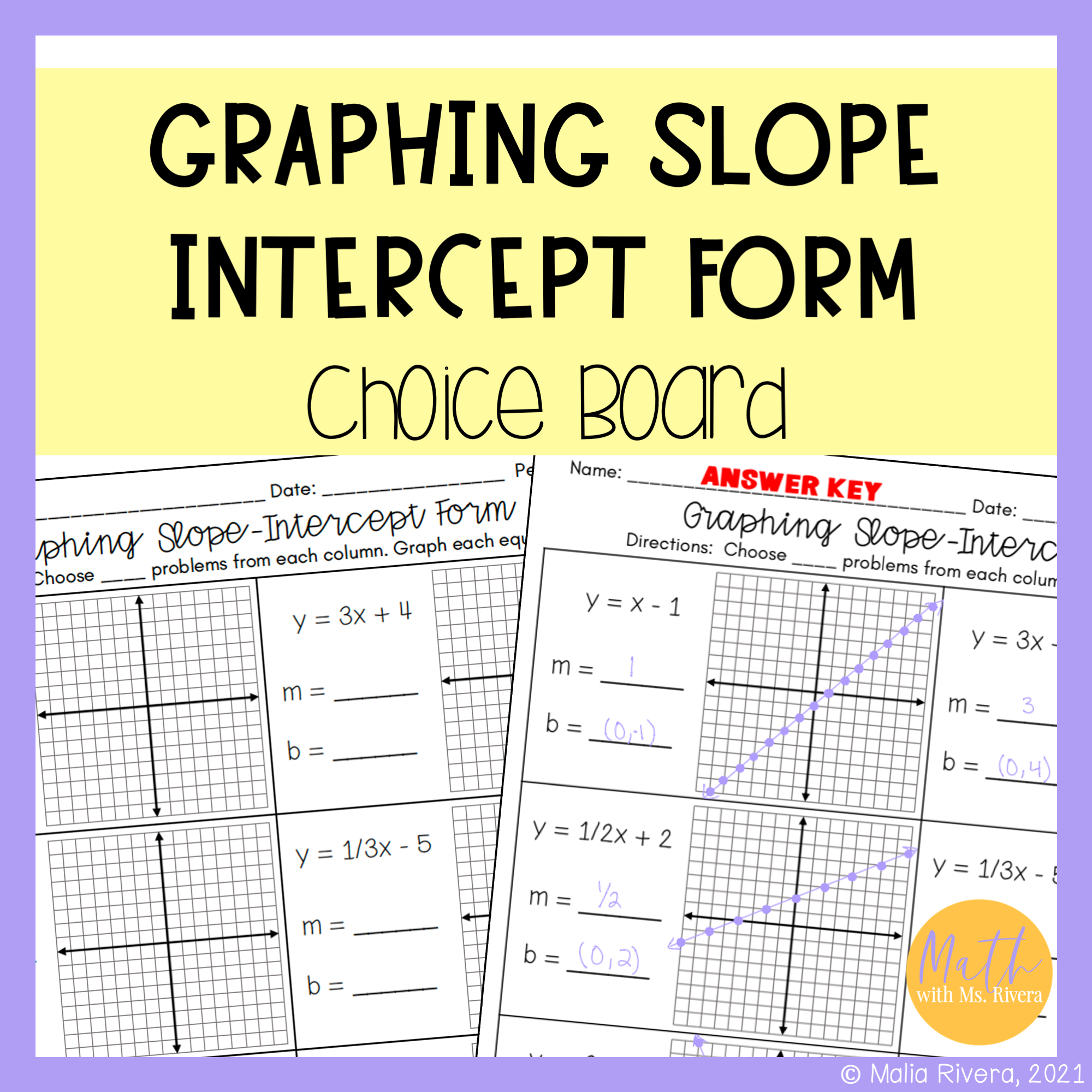 Graphing Slope Intercept Form Worksheet Choice Board For Algebra 1 Graphing Slope Intercept Form Worksheet Choice Board For Algebra 1